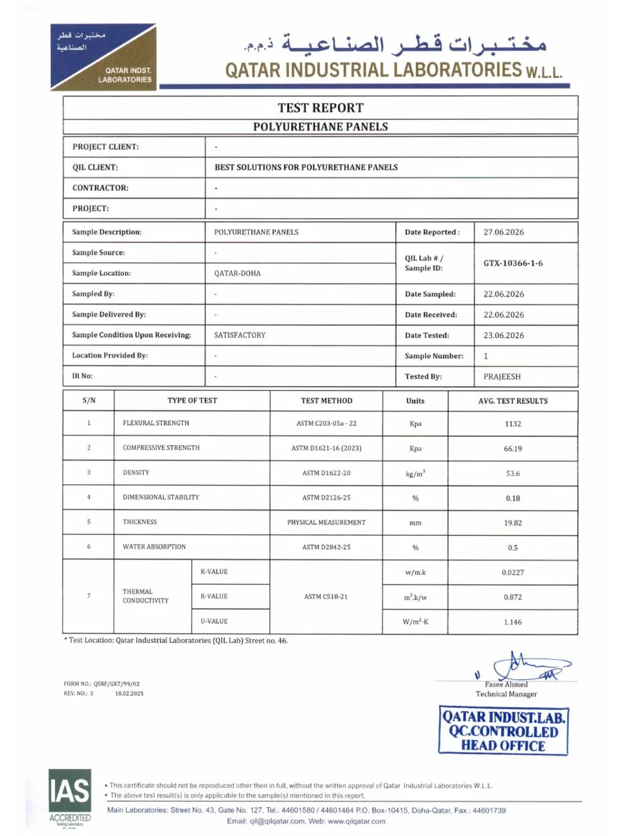 Qatar Industrial Laboratories Test Report cover