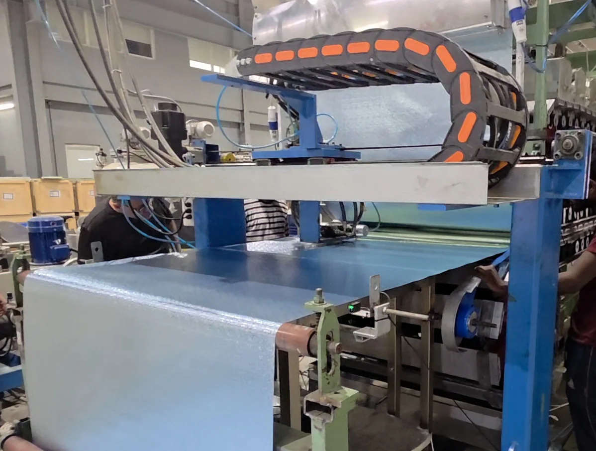 Panel production machinery close-up